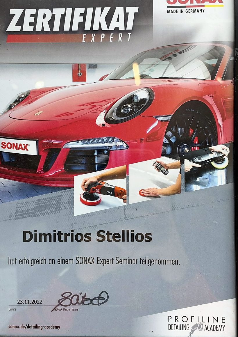 SONAX-Zertifikat Expert für Dimitrios Stellios vom 23.11.2022